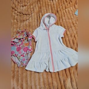 Cat & Jack Hooded Cover-Up and Floral Swimsuit 2T